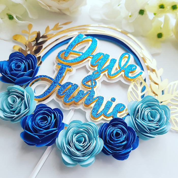 Personalized Layer 3D Blue and Gold Cake Topper