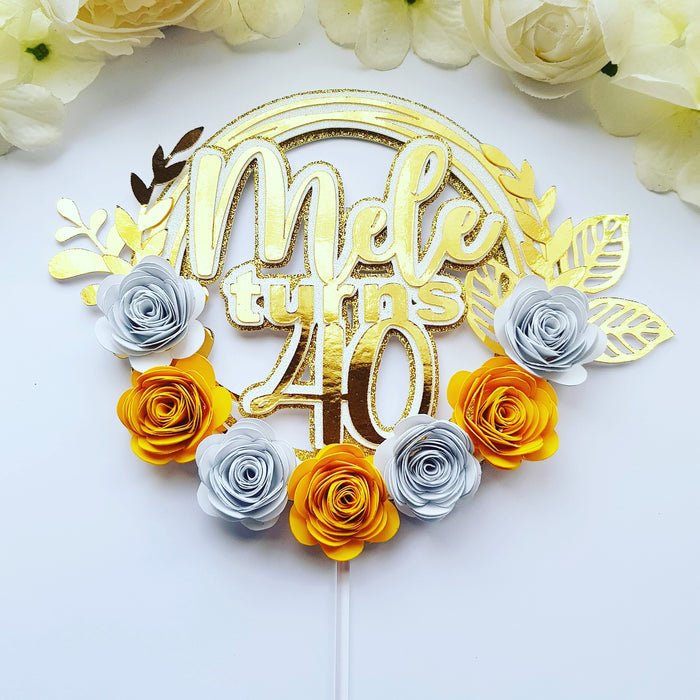 Personalized 3D yellow and White Cake Topper