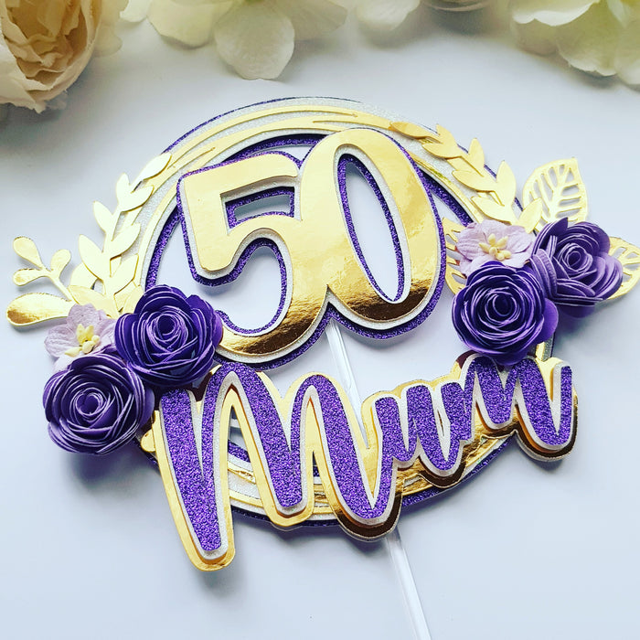 Personalized Layer 3D Purple and Gold Cake Topper