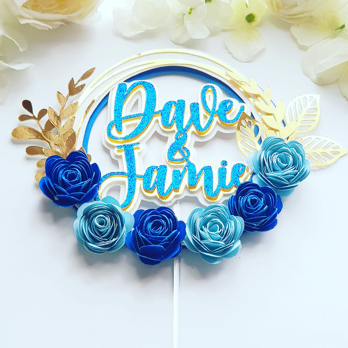 Personalized Layer 3D  Blue and Gold Cake Topper