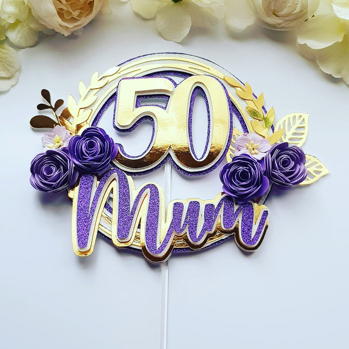 Personalized Layer 3D  Purple and Gold Cake Topper